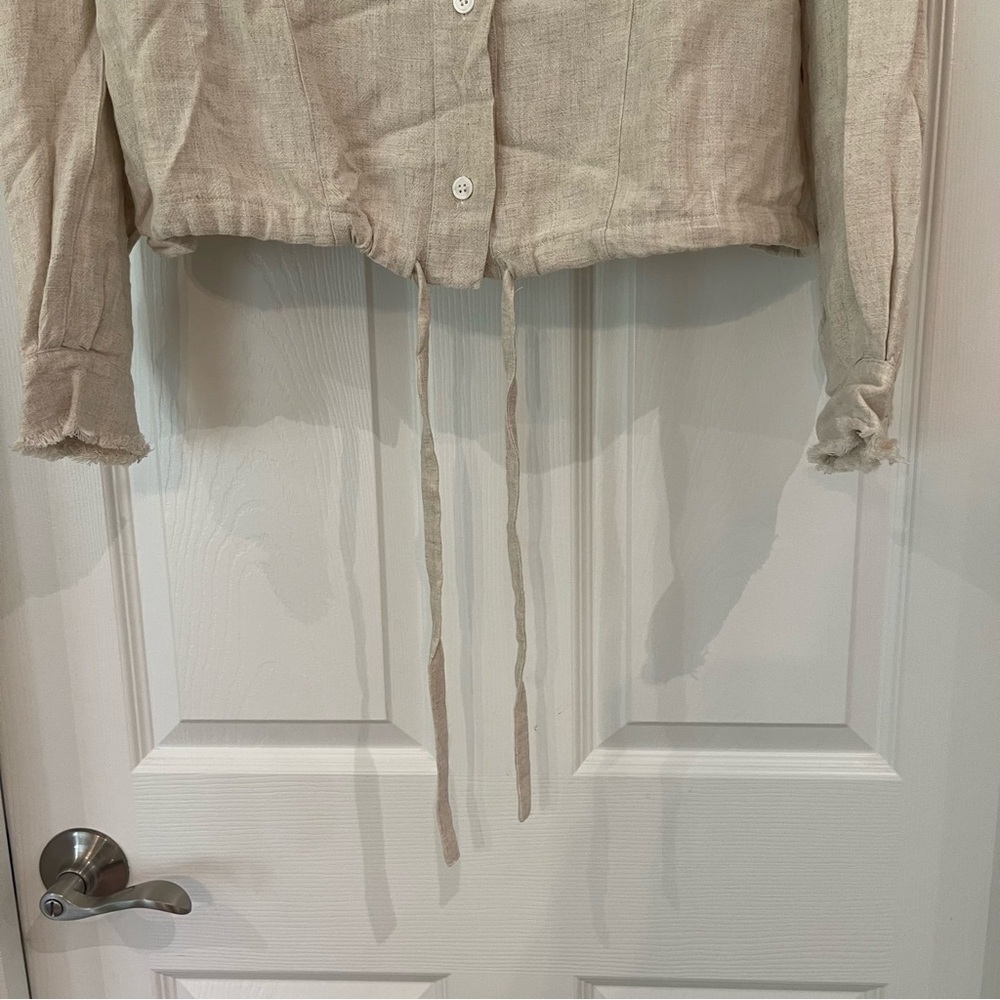 Umgee Linen Cotton blend Jacket Draw string hem. Button up light weight Size L - Picture 5 of 7